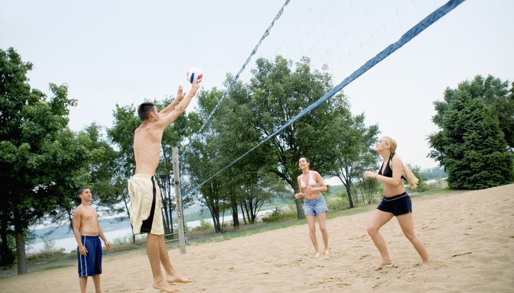 People playing a volleyball game