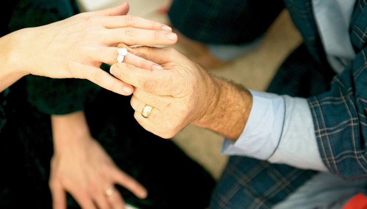 man putting ring on new wife