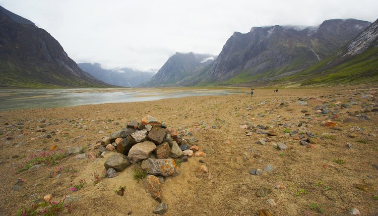 A cairn marks a gravesite.