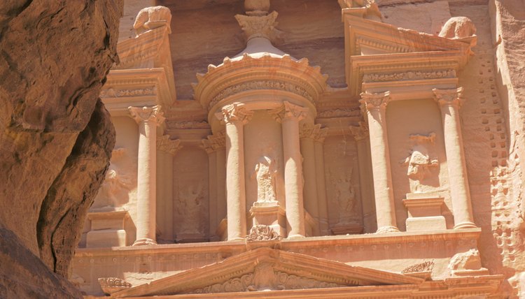 The face of an ancient treasury building in Jordan.
