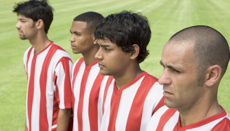 Soccer players standing in a row