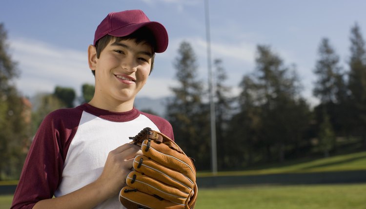 Portrait of boy with baseball mitt