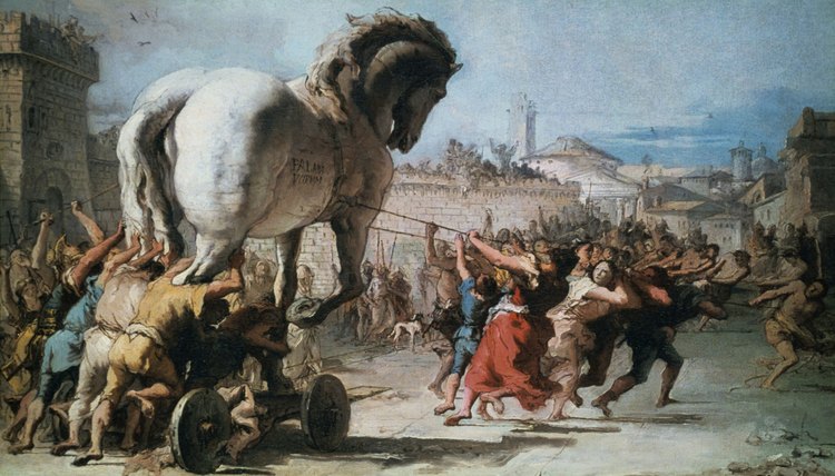 The procession of the wooden horse of Troy painting by Tiepolo