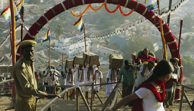 Jain pilgrims sometimes travel great distances to worship at sacred temples.