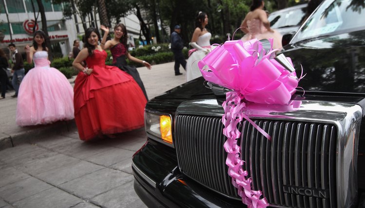 Quinceanera girls in Mexico walk to limousine