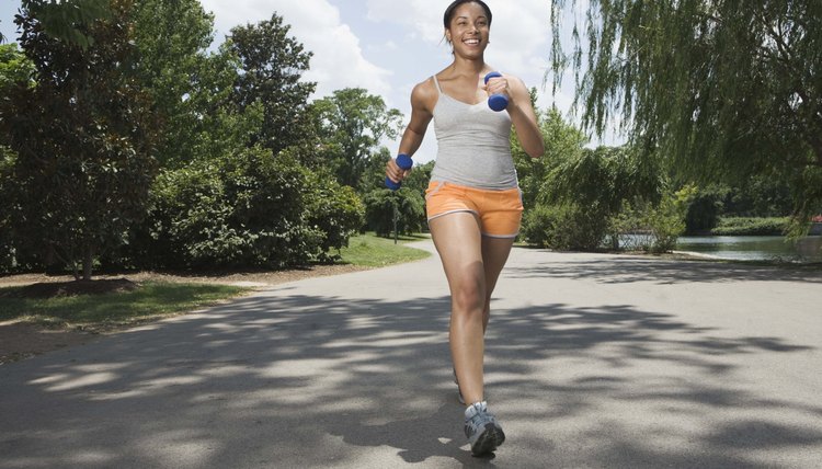 Woman running in street