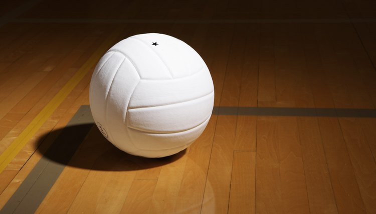 Volleyball on indoor volleyball court, elevated view