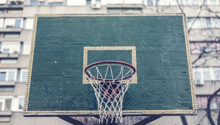 Basketball hoop with backboard in residential district