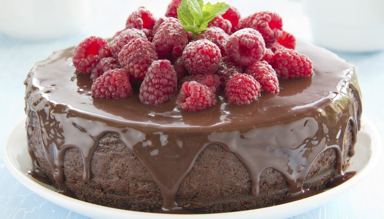 Chocolate cheesecake with raspberries.