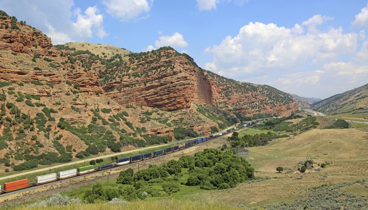 Train tracks running through a canyon in Utah.
