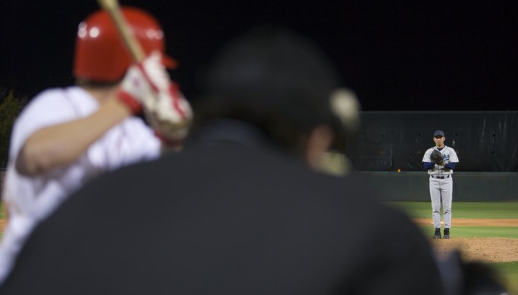 USA, California, San Bernardino, baseball game, umpires view of batter awaiting pitch