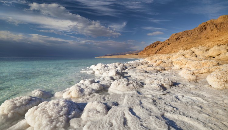 View of the Dead Sea coastline at sunset