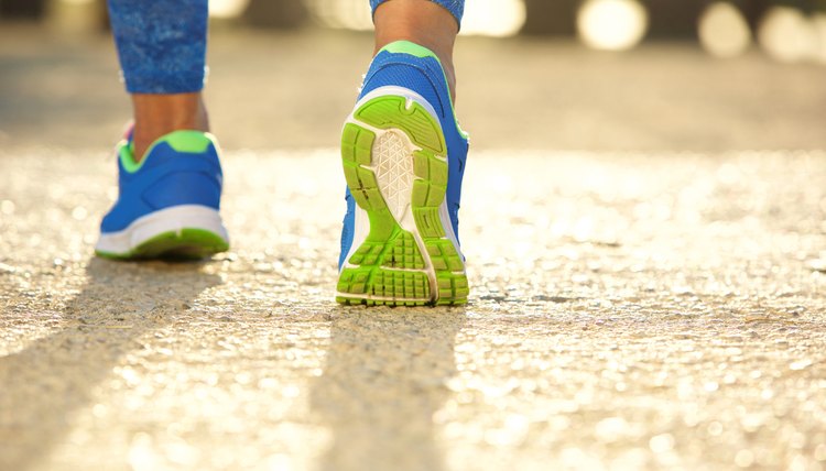 Low angle close up female running shoes