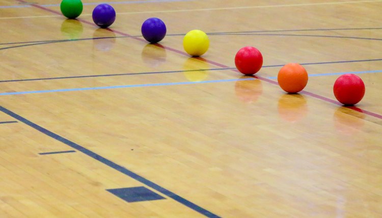 Dodgeball balls set up to start the game