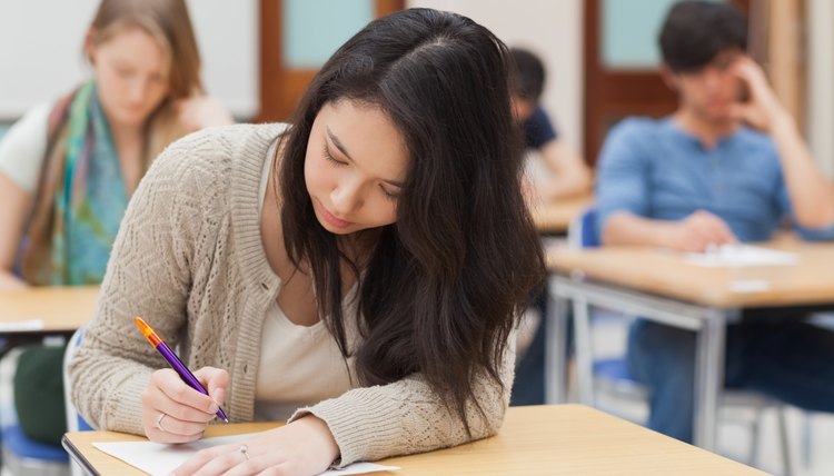Students taking test in classroom