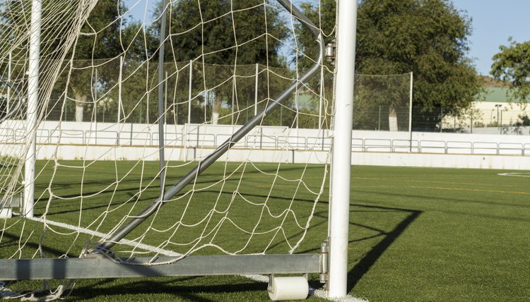 Lateral view of goal post in a soccer field