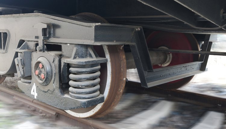 A train's suspension system.