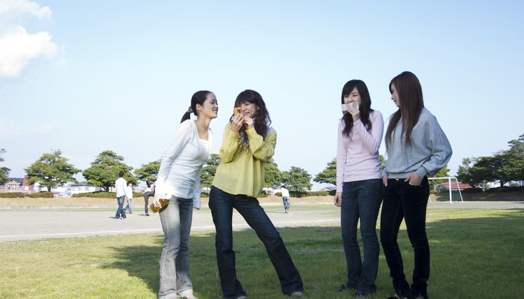 Students are hanging out on campus.
