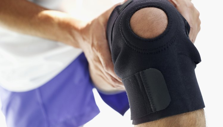 close-up of a man's knee support
