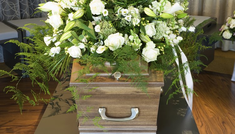 A coffin in a funeral home.