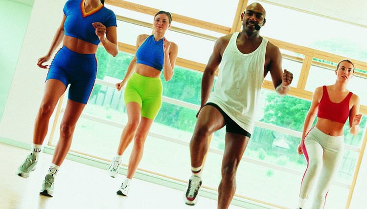 Men and women in aerobics class