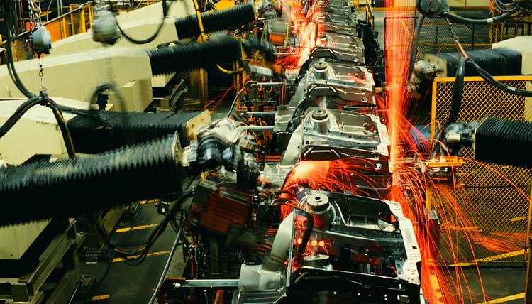 Robots on auto assembly line