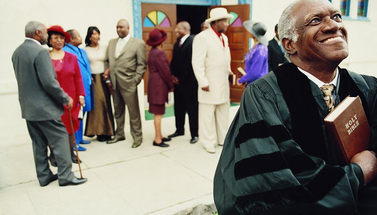 Church members outside church.