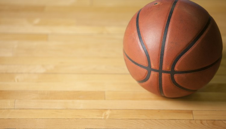 Closeup of Basketball on the Court Floor