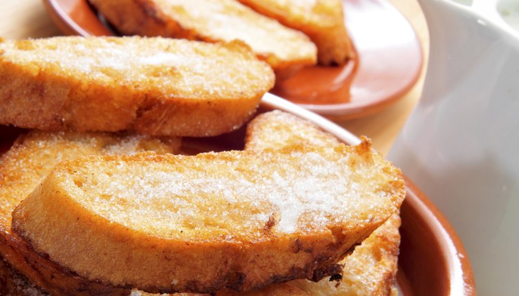 Plates of torrijas, a traditonal dessert eaten during Semana Santa.