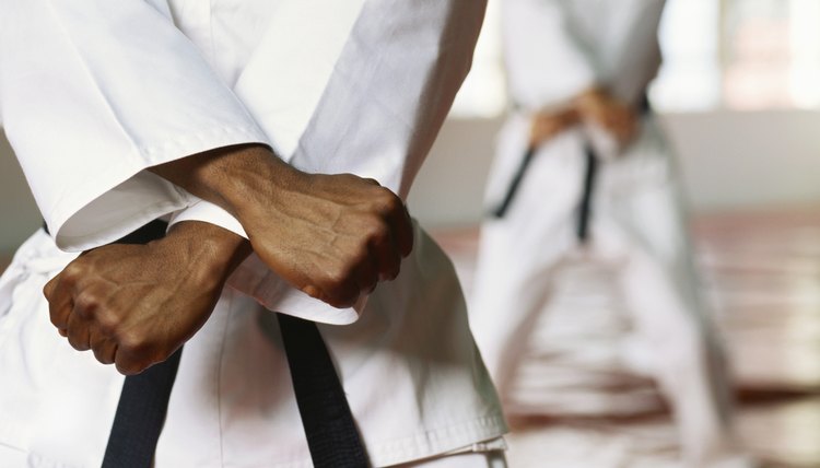 Mid section view of a man performing karate