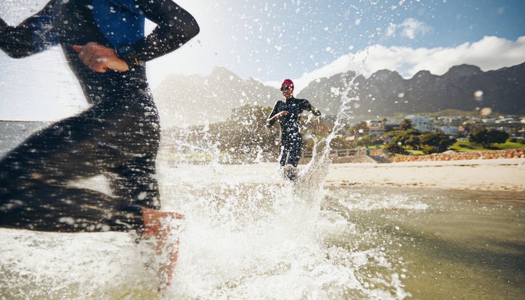 Athletes training for a triathlon