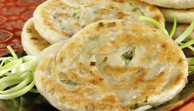 Close up of scallion pancake.