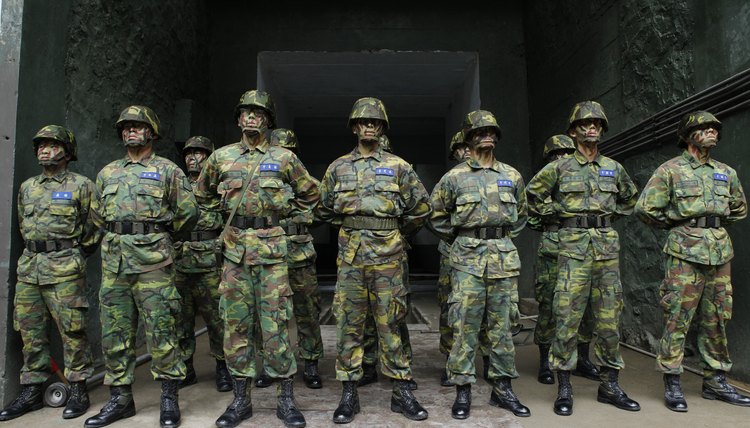 Army members standing in perfect formation during drill.