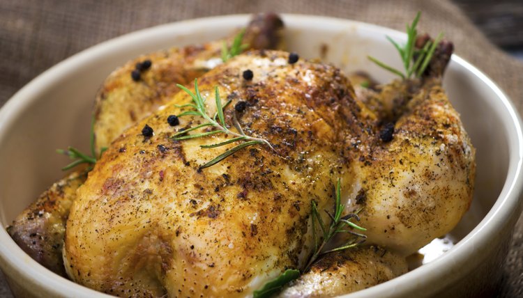 Rotisserie chicken in small bowl.