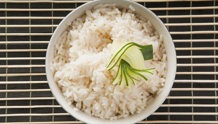 Close-up of a bowl of cooked white rice