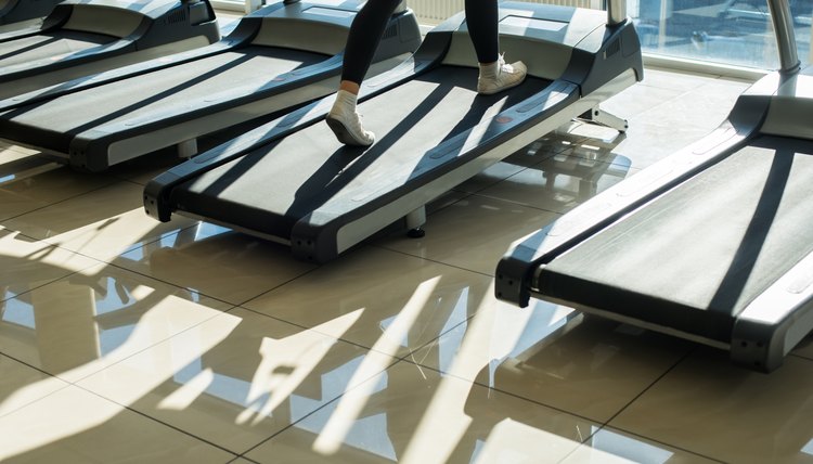 Treadmills in gym hall.