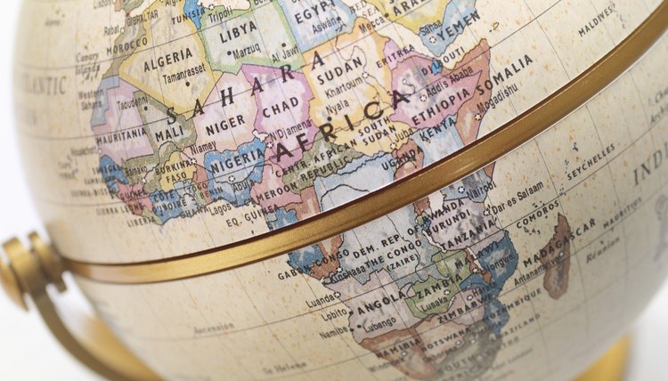Close-up of Africa on globe.