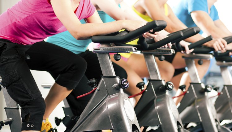 Indoor bycicle cycling in gym