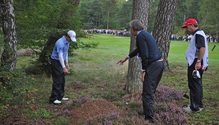 Rory McIlroy is granted relief from a large ant hill during the 2011 KLM Open.