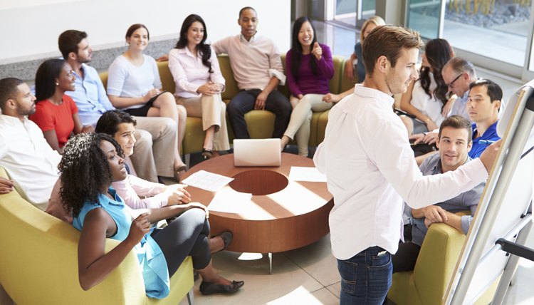 Group of colleagues brainstorming together
