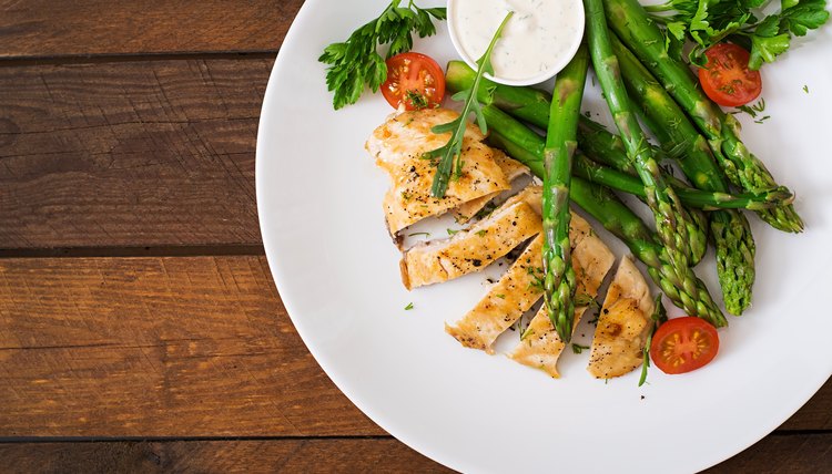 Sesame-Crusted Chicken Breast With Pasta and Asparagus