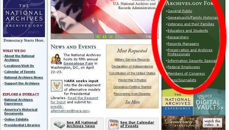 the National Archives, link, Resources, Select