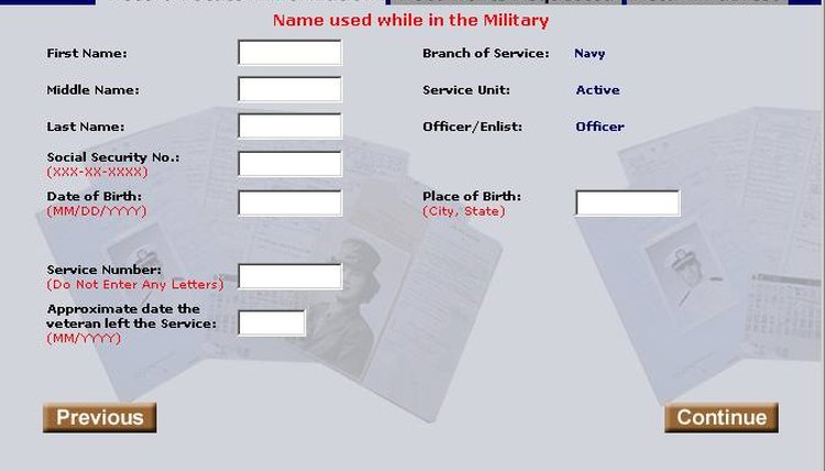 the veteran's name, date, birth, Social Security number