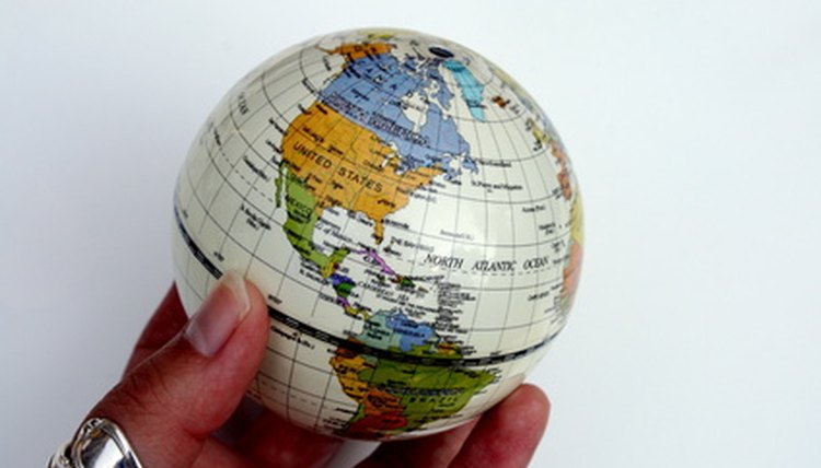 The latitude and longitude lines form a grid on the globe.