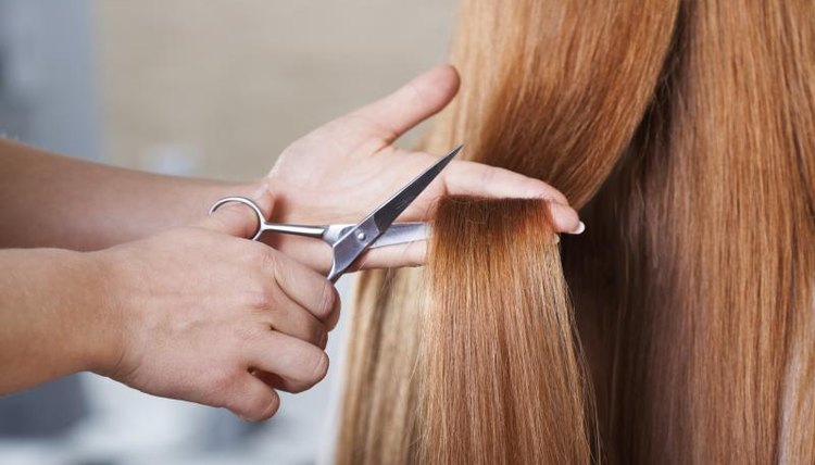 Hairdresser cutting a woman's hair.