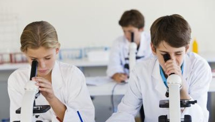 Students looking through microscopes