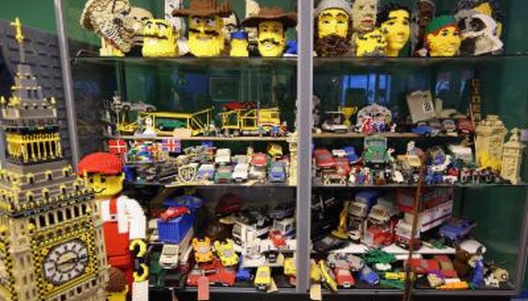 Lego models on shelf