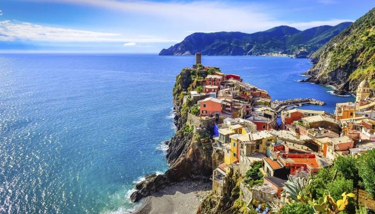 View of coastal village of Vernazza on the coastline of Cinque Terre, Italy