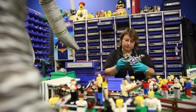 Model maker working with Lego blocks