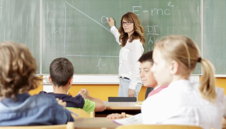 An elementary school teacher and her pupils.